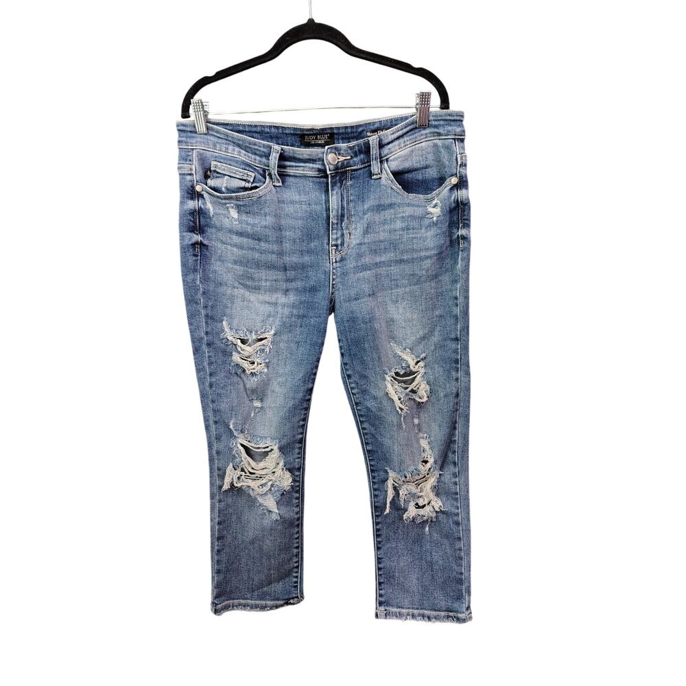 Judy Blue Skinny Fit Capri Distressed Denim Jean 13/31